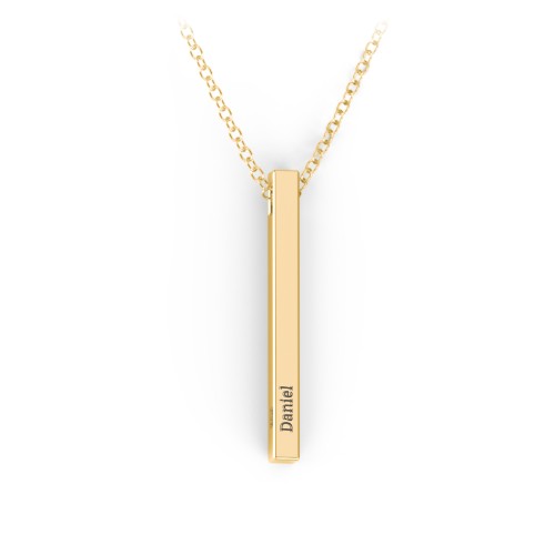 Vertical 3D Bar Necklace with Engraving – 10K Yellow Gold