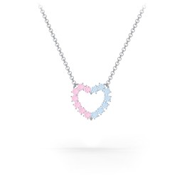 Dual Birthstone Heart Pendant in 10K Solid White Gold with Pink Tourmaline and Blue Topaz