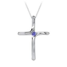 Twisted Cross Pendant with Birthstone in 925 Sterling Silver with Blue Sapphire