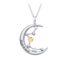 Moon and Constellation Gemstone Pendant – 10K White Gold with Citrine, Cubic Zirconia, and Aquamarine