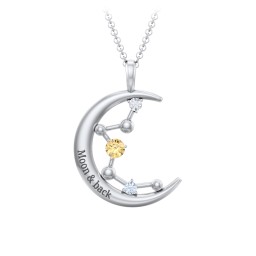 Moon and Constellation Gemstone Pendant in 10K Solid White Gold with Citrine, Cubic Zirconia, Aquamarine, Opal, and Blue Topaz