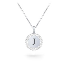 Initial Halo Disc Necklace with Gemstones – 18K Gold Plated Silver with Cubic Zirconia