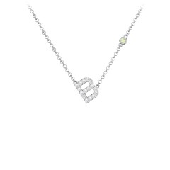 Pavé B Initial Necklace with Satellite Gemstone – Sterling Silver with White Premium Zirconia and Peridot