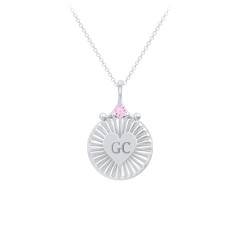 Engravable Sunburst Heart Necklace with Gemstone – 10K Yellow Gold with Pink Tourmaline