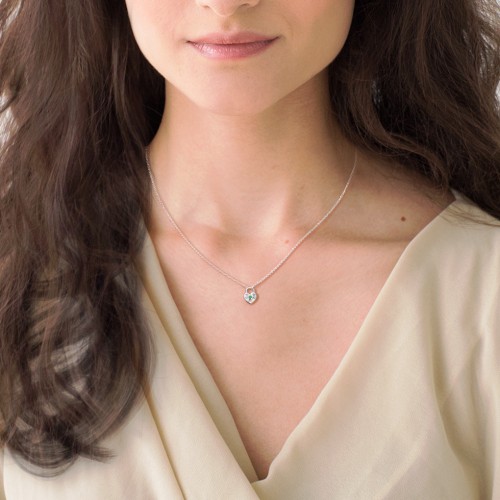Heart Padlock Necklace with Gemstone Keyhole – 10K White Gold with Ruby