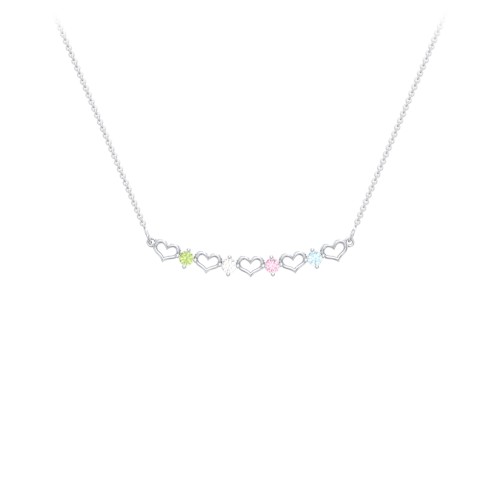 Heart To Heart Necklace with 4 Birthstones – 10K White Gold with Peridot, Cubic Zirconia, Pink Tourmaline, and Blue Topaz