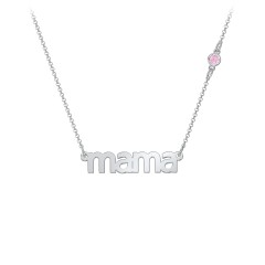 Mama Necklace In Modern Font with Satellite Birthstone – 10K White Gold with Pink Tourmaline
