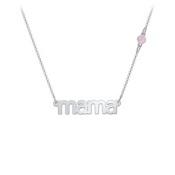 Mama Necklace In Modern Font with Satellite Birthstone in 10K Solid White Gold with Fancy Pink Premium Zirconia