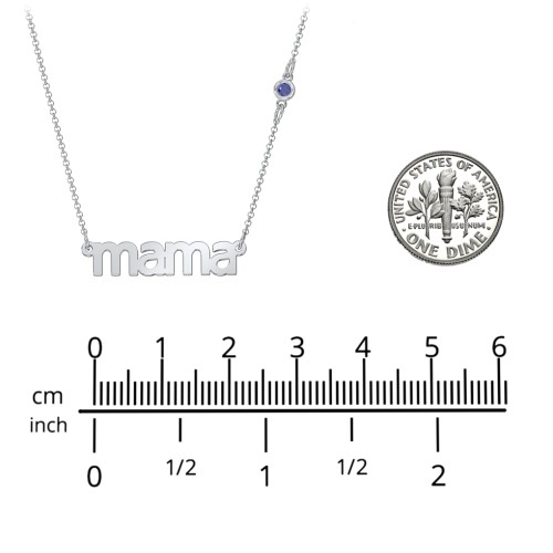 Mama Necklace In Modern Font with Satellite Birthstone – 10K White Gold with Pink Tourmaline