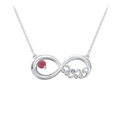 2025 Graduation Infinity Pendant With Gemstone – 10K White Gold with Ruby