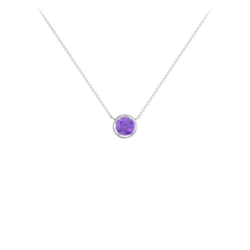Bezel Set 5mm Gemstone Pendant – Sterling Silver with Amethyst