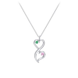 Stacked Hearts Gemstone Necklace in 10K Solid White Gold with Emerald and Pink Sapphire