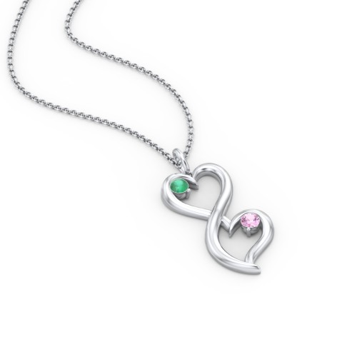 Stacked Hearts Gemstone Necklace – 10K White Gold with Emerald and Pink Sapphire