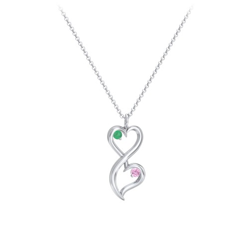 Stacked Hearts Gemstone Necklace – 10K White Gold with Emerald and Pink Sapphire