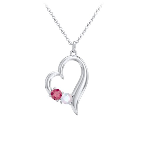 Tilted Open Heart Pendant with Gemstones – Sterling Silver with Ruby and Opal