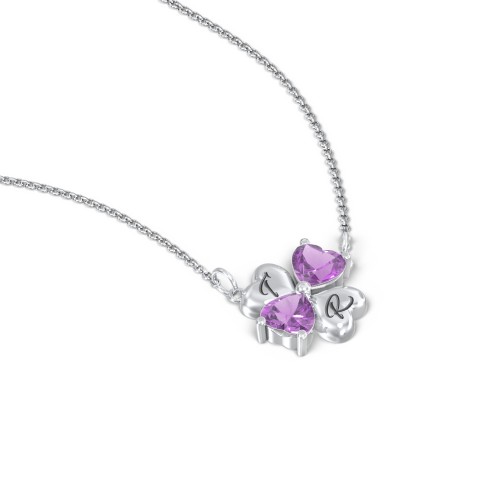 Lucky Clover Hearts And Gemstones Necklace – Sterling Silver with Amethyst