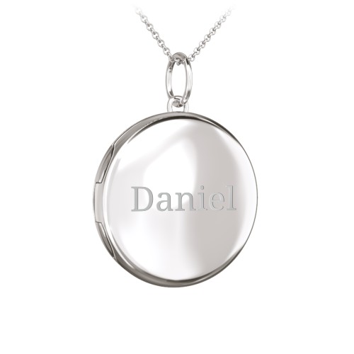 Engravable Round Photo Locket Necklace – Sterling Silver