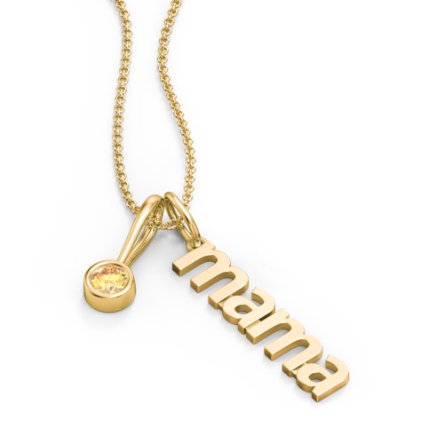 Modern Mama Necklace with Birthstone Charm – 10K Yellow Gold with Citrine