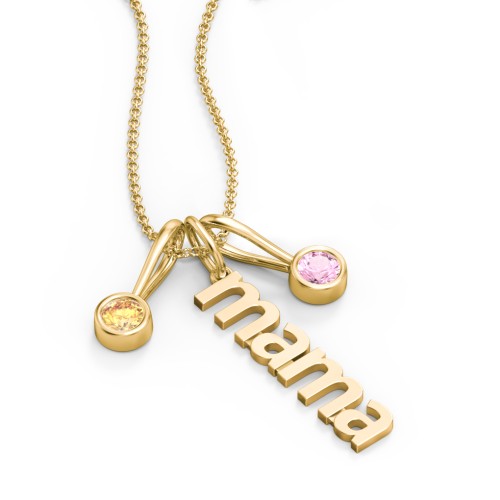 Modern Mama Necklace with 2 Birthstone Charms – 10K Yellow Gold with Citrine and Pink Tourmaline
