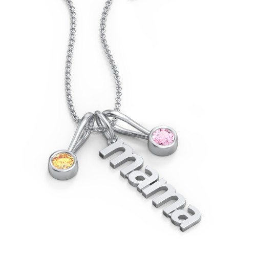 Modern Mama Necklace with 2 Birthstone Charms – Sterling Silver with Citrine and Pink Tourmaline