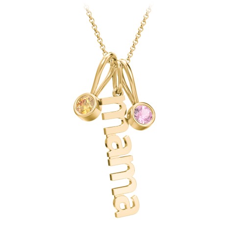 Modern Mama Necklace with 2 Birthstone Charms – 10K Yellow Gold with Citrine and Pink Tourmaline