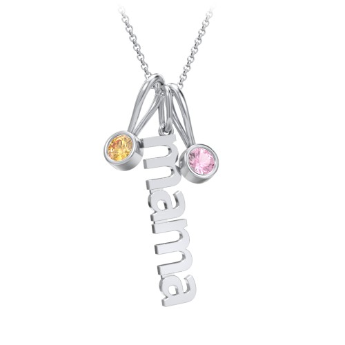 Modern Mama Necklace with 2 Birthstone Charms – Sterling Silver with Citrine and Pink Tourmaline