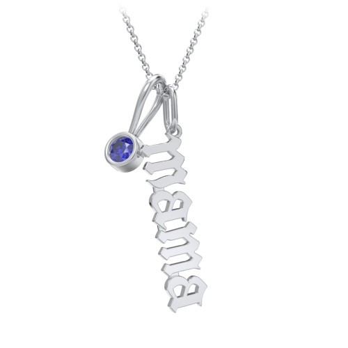Gothic Mama Necklace with Birthstone Charm – Sterling Silver with Blue Sapphire