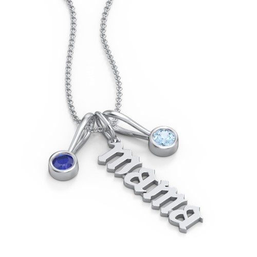 Gothic Mama Necklace with 2 Birthstone Charms – Sterling Silver with Blue Sapphire and Blue Topaz
