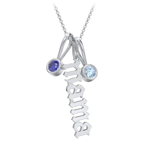 Gothic Mama Necklace with 2 Birthstone Charms – Sterling Silver with Blue Sapphire and Blue Topaz
