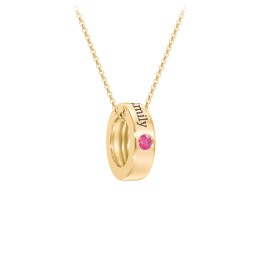 Engravable Gemstone Stacking Ring Charm Necklace - 1 in 10K Solid Yellow Gold with Ruby
