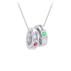 Engravable Gemstone Stacking Ring Charm Necklace - 2 – 10K Yellow Gold with Ruby and Emerald