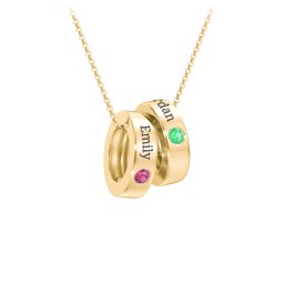 Engravable Gemstone Stacking Ring Charm Necklace - 2 in 10K Solid Yellow Gold with Ruby and Emerald