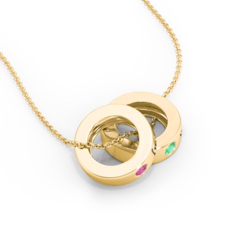 Engravable Gemstone Stacking Ring Charm Necklace - 2 – 10K Yellow Gold with Ruby and Emerald