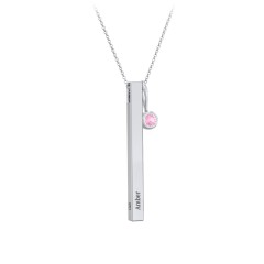 Engravable Vertical 3D Bar Necklace with 1-Stone Charm – 10K Yellow Gold with Pink Tourmaline