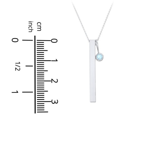 Engravable Vertical 3D Bar Necklace with 1-Stone Charm – 10K Yellow Gold with Pink Tourmaline