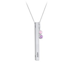 Engravable Vertical 3D Bar Necklace with 2-Stone Charm – Sterling Silver with Pink Tourmaline and Amethyst
