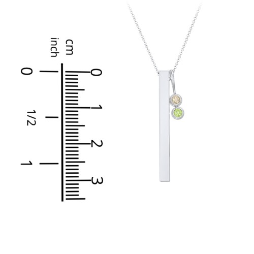 Engravable Vertical 3D Bar Necklace with 2-Stone Charm – 10K Yellow Gold with Pink Tourmaline and Amethyst