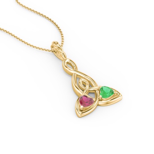 Celtic Motherhood Knot Birthstone Necklace – 10K Yellow Gold with Ruby and Emerald