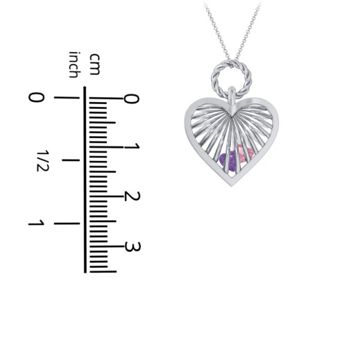 Radiant Caged Heart Necklace with 1-6 Birthstones – Sterling Silver with Pink Tourmaline and Citrine