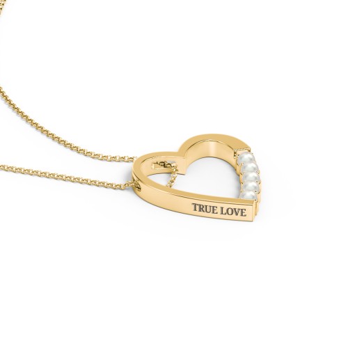 Engravable Tilted Heart Necklace with Pearls – 18K Gold Plated Silver with Freshwater Pearl