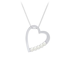 Engravable Tilted Heart Necklace with Pearls – Sterling Silver with Freshwater Pearl