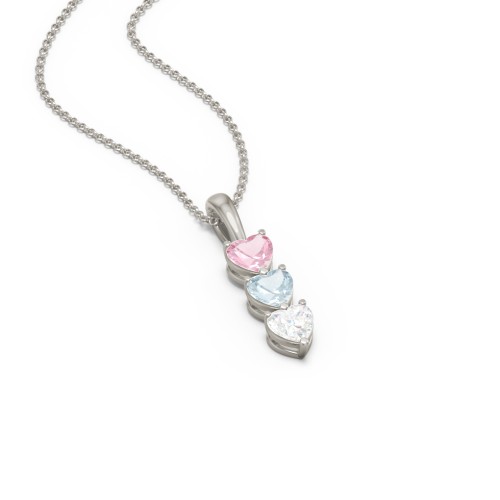 Engravable Generations Stacking Hearts Pendant - 3 – 10K White Gold with Pink Tourmaline, Aquamarine, and Cubic Zirconia