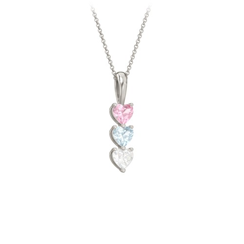 Engravable Generations Stacking Hearts Pendant - 3 – 10K White Gold with Pink Tourmaline, Aquamarine, and Cubic Zirconia