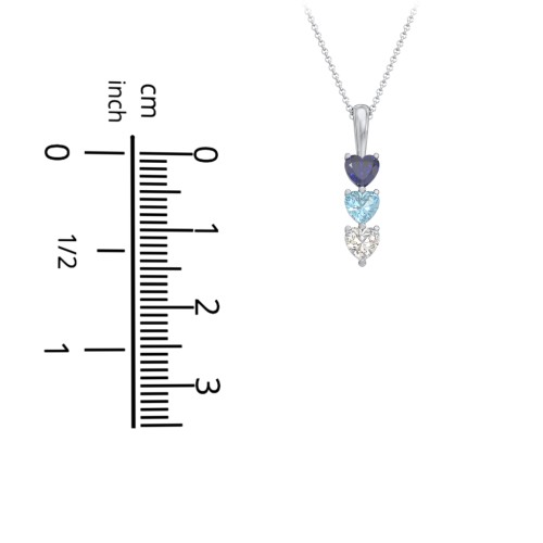 Engravable Generations Stacking Hearts Pendant - 3 – 10K White Gold with Pink Tourmaline, Aquamarine, and Cubic Zirconia