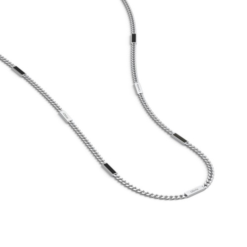 Engravable Bar Open Curb Chain with Black Enamel Bars – Sterling Silver