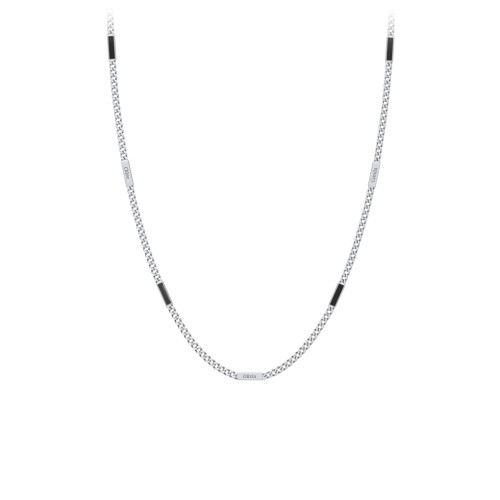 Engravable Bar Open Curb Chain with Black Enamel Bars – Sterling Silver