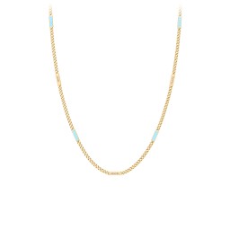 Engravable Bar Open Curb Chain with Blue Enamel Bars in 18K Gold Plated Silver