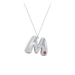 Custom Bubble Initial Necklace with Birthstone