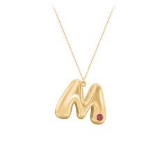 Custom Bubble Initial Necklace with Birthstone – 18K Gold Plated Silver with Garnet
