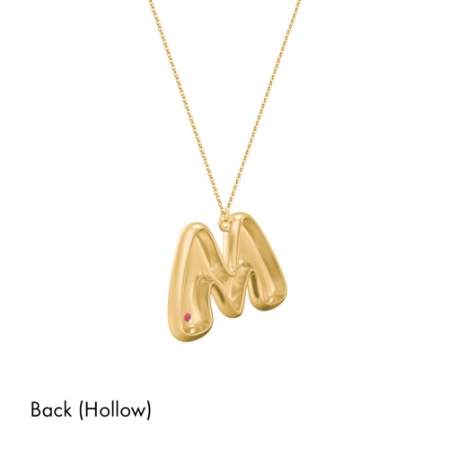 Custom Bubble Initial Necklace with Birthstone – 18K Gold Plated Silver with Garnet